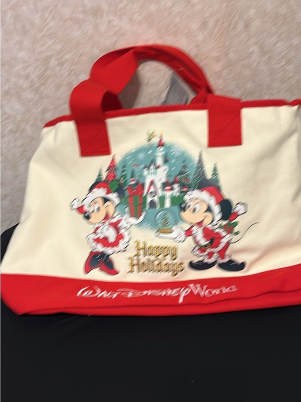 Disney Cream and Red Holiday Mickey & Minnie Tote Bag